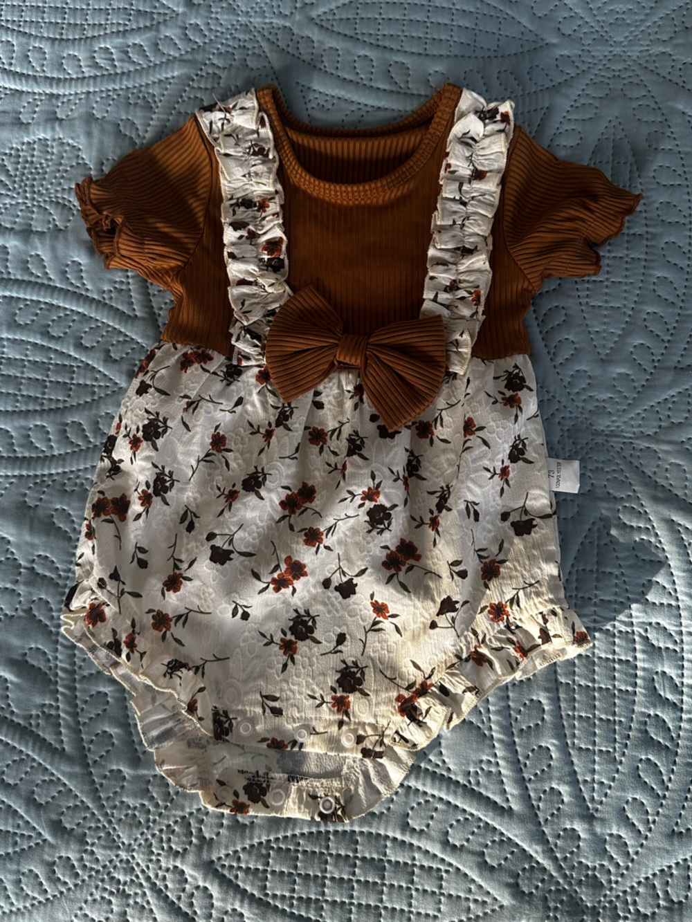 Rust Ribbed Baby Romper - Picture 2 of 3